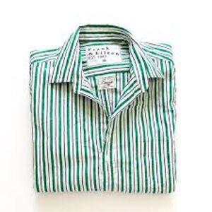 Frank & Eileen Barry Crinkle Green and White Striped Shirt